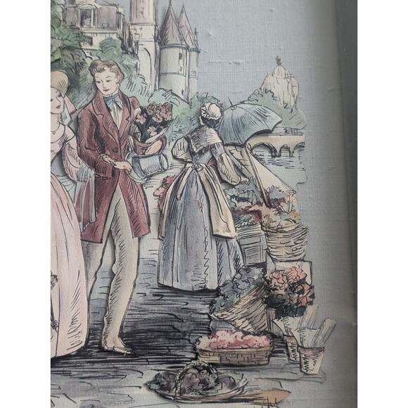 Parc Monceau Paris Mid Century Watercolor Shadowbox Tole Framed Art - Picture 4 of 8